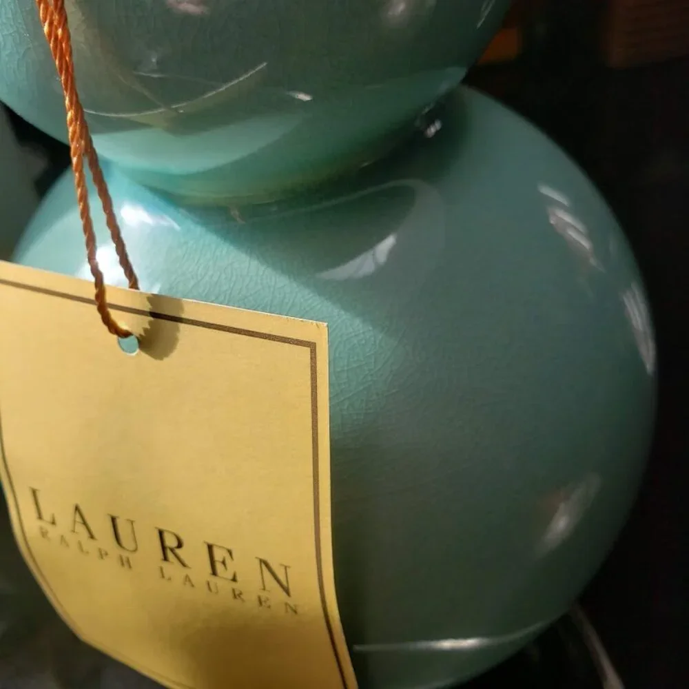 NWT Rare Aqua Color Ralph Lauren Petite Double Gourd Pair of Lamps - Picture 14 of 16